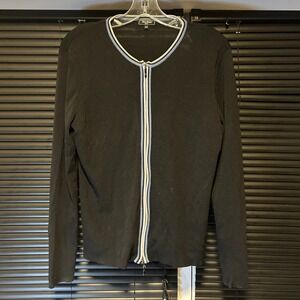 Rino Rossi Knits Full Zip Cardigan Womens M Black Blue Stripe Sporty Sweater